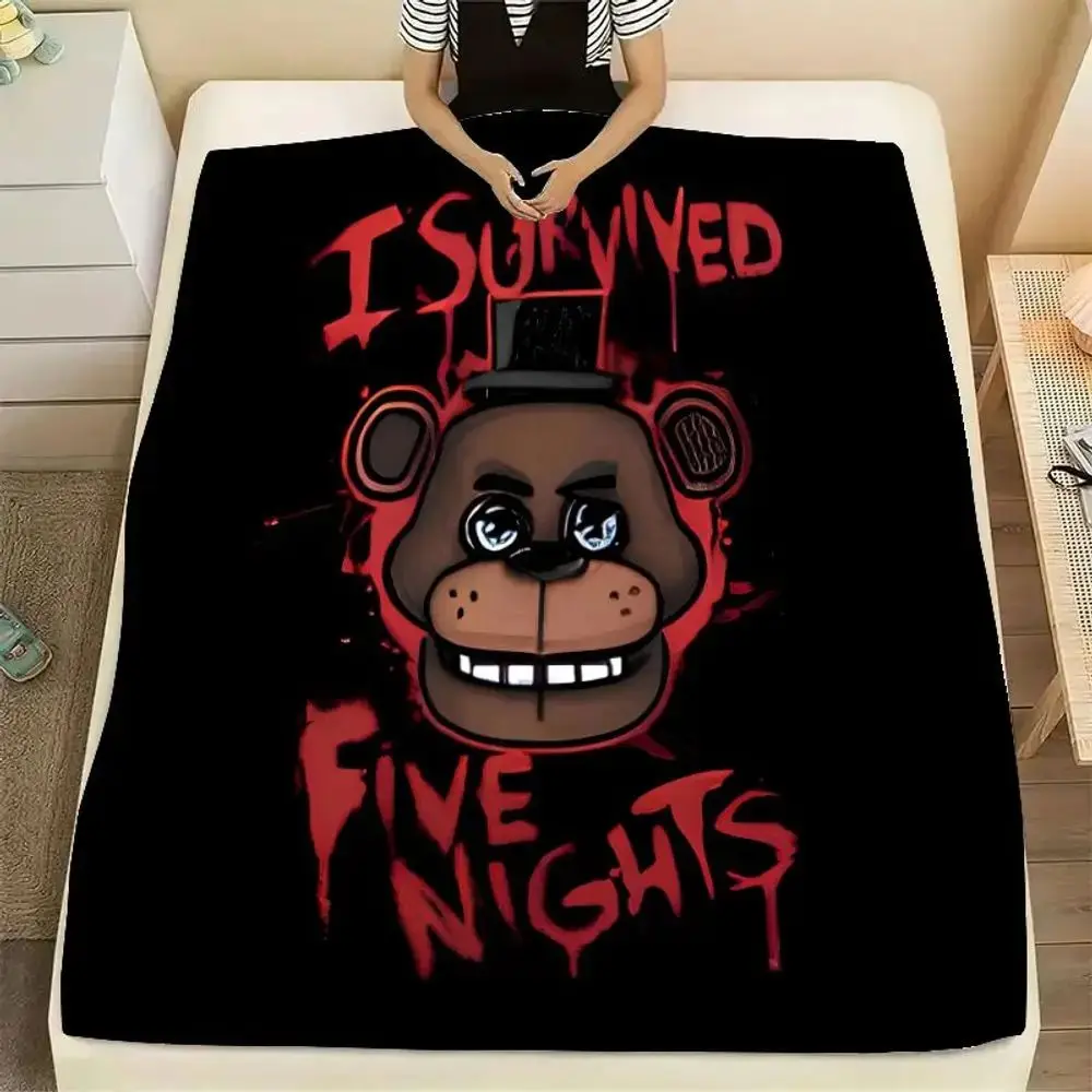 A Comfortable and Soft Fleece Teddy Blanket with A Horror-themed Night Survival Theme. It Features A Unique Design.