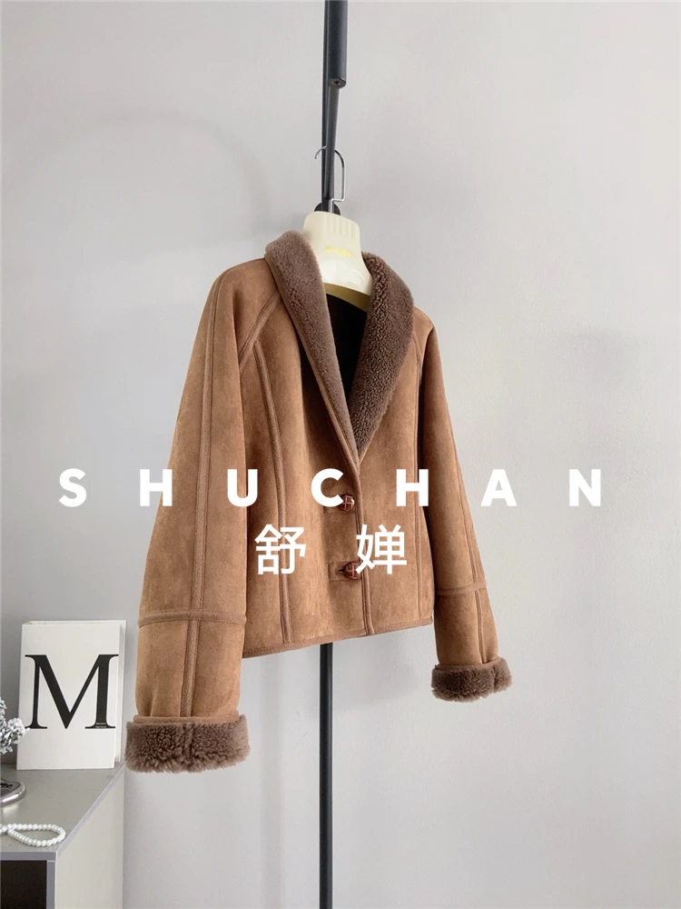 Cappotto in lana 100% da donna Nuovo caldo autunno e inverno Nuova giacca in pura lana scamosciata Cappotto da tosatura delle pecore da donna