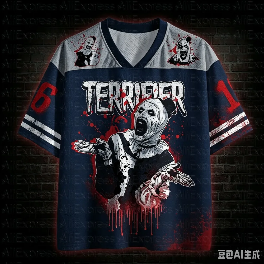 Coole Streetwear im Gothic-Horror-Stil, 3D-Druck, feuchtigkeitsableitendes V-Neck-Shirt für Männer und Frauen, Streetwear für Eltern und Kinder – Detail 4