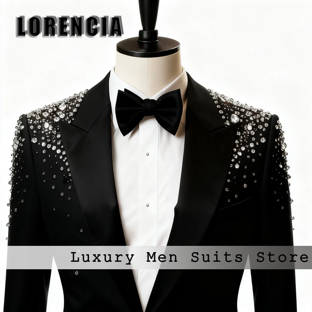 

Exquisite Diamond Suits For Men 2 Pcs Peak Lapel Groom Tuxedos Wedding Groom Outfit Customized Blazer Pants robe mariage femme