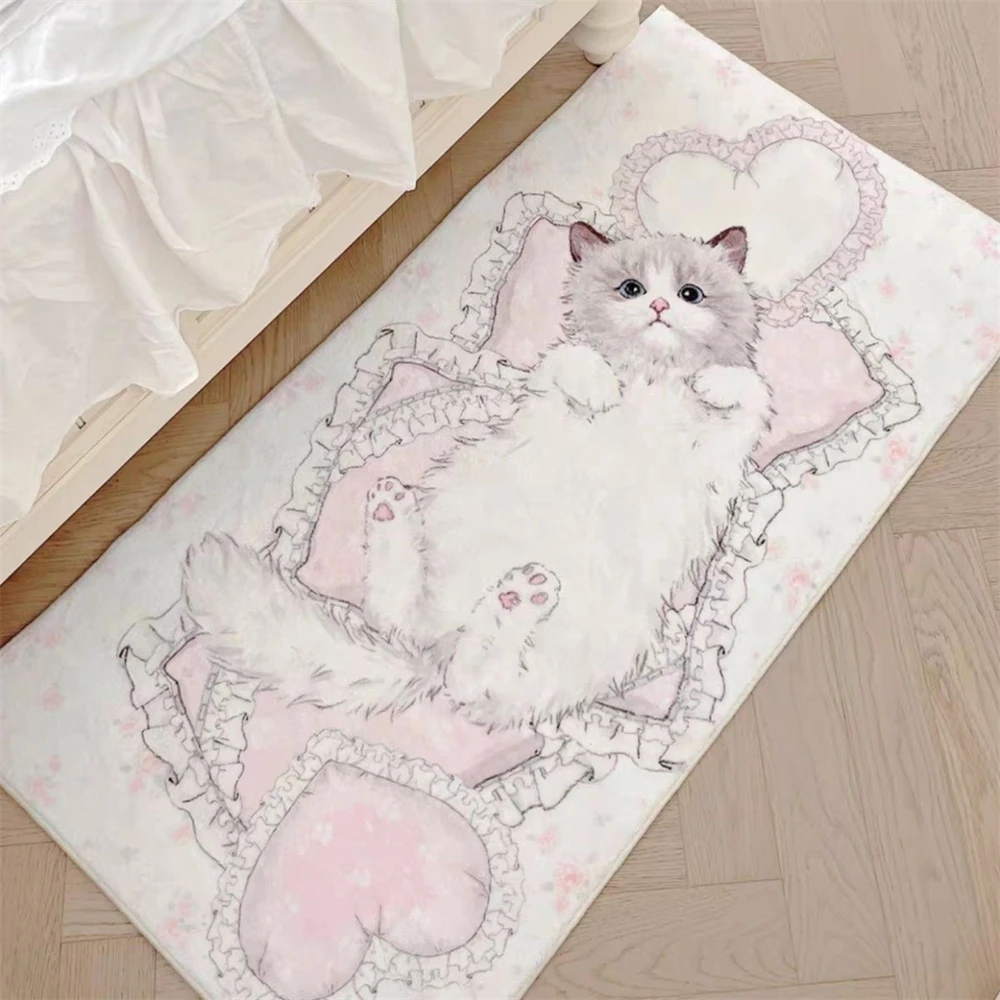 Cute Cartoon Bedside Carpet Bedroom Machine Washable Floor Mat Coffee Table Pink Mat Puppet Cat Girl Heart Cashmere Carpet