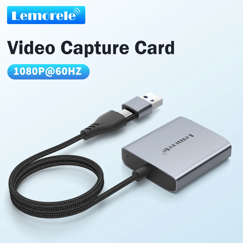 Lemorele 1080P Videoaufnahmekarte HDMI zu USB A/Typ-C 60 Hz Ausgang Videorecorder für PS4-Spielaufzeichnung Live-Streaming Grabber
