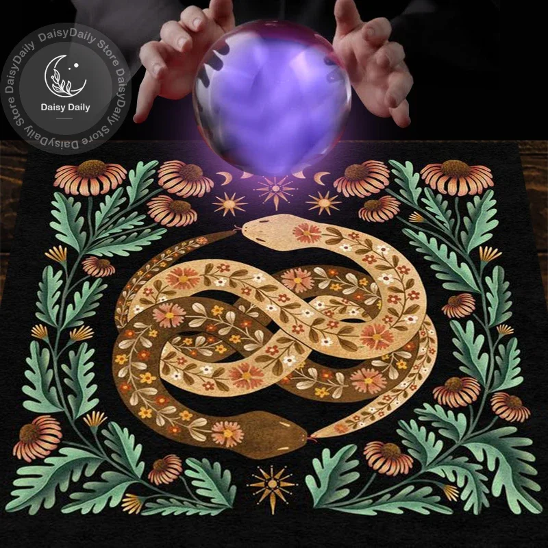 Magic Snake Altar Alter Cloth Tarot Cloth for Spread Tarot Reading Cloth Plant Flower Spread Tarot Board Game Mat