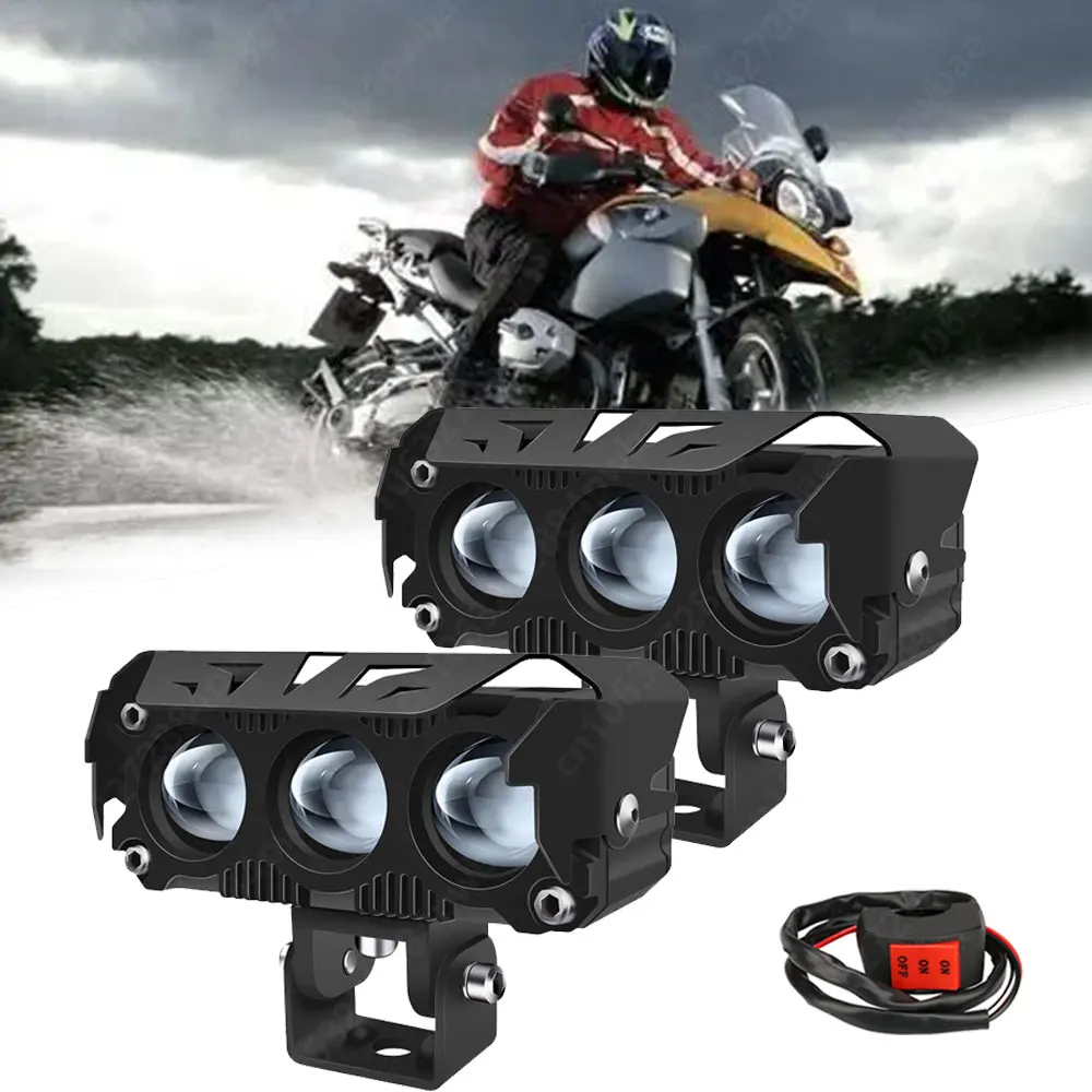 Motorcycle LED Spotlights Headlamp Car Headlight Bulbs Auto Lamp Projector Lens Dual Color Spot Fog Work Auxiliary Light 200W