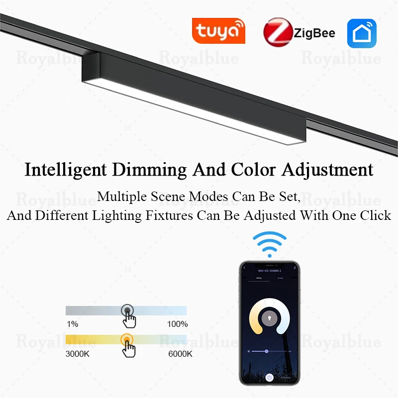 Smart Tuya Zigbee Ultra Thin Magnetic Track Light Flexible DC48V System Black White Slim Ceilling Embedded Surface Mounted Home