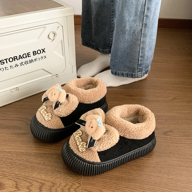 Winterschuhe für drinnen und draußen für Mädchen 2025 |   Koreanische Baumwollstiefel im süßen Stil |   Rutschfeste warme Hausschuhe mit klobiger Sohle