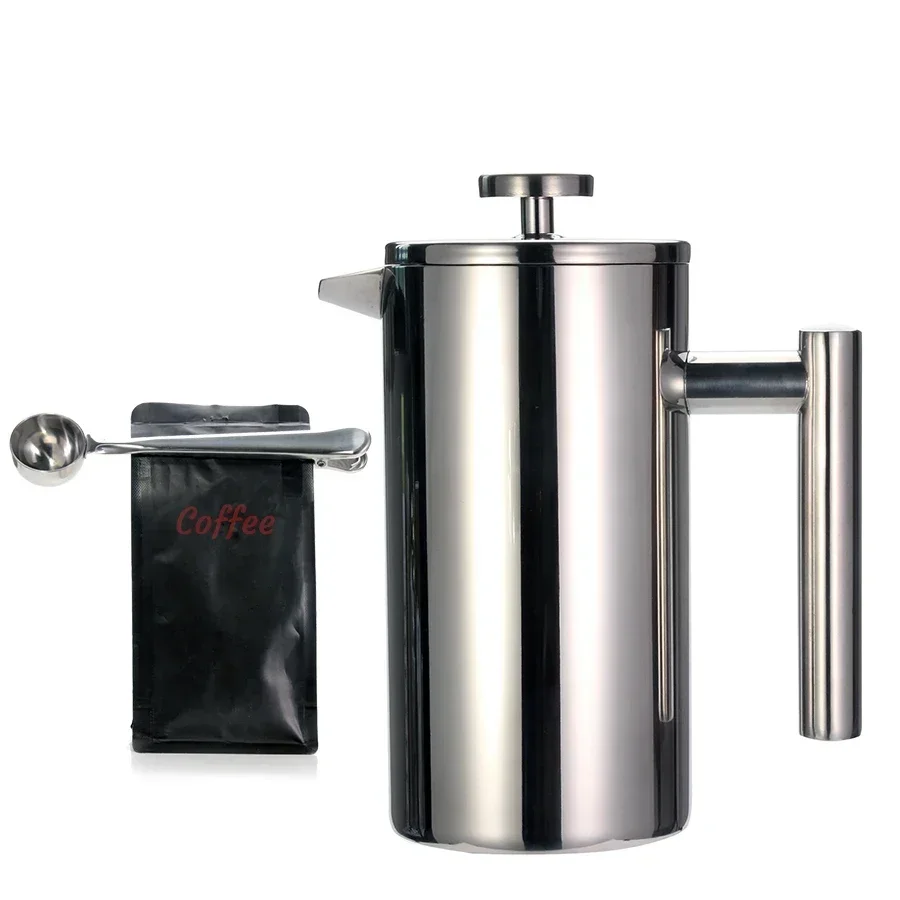 Melhor cafeteira French Press - Parede dupla em aço inoxidável 304 - Mantém café ou chá preparado tamanho quente-3 com clipe de vedação/colher