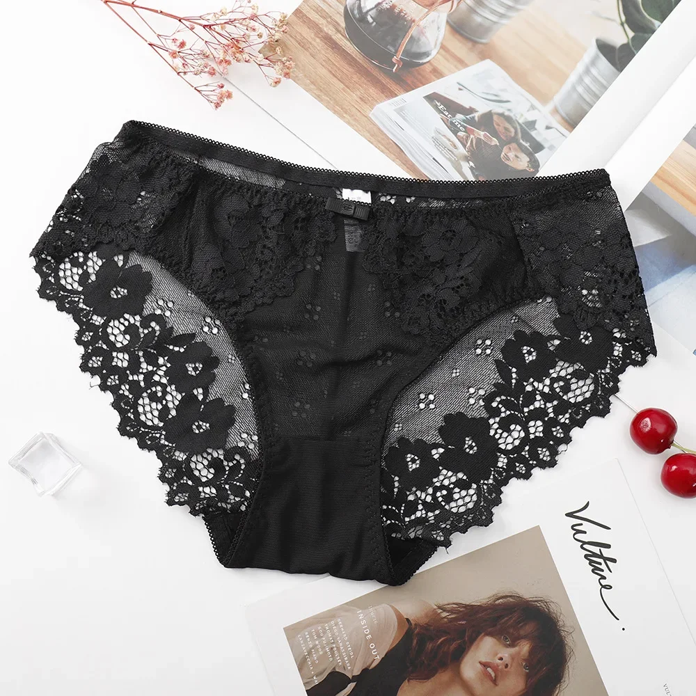 Lace Trim Women's Panties Cotton Cloth Crotch Summer Sexy Breathable Underpants Women's Mid-waist Briefs