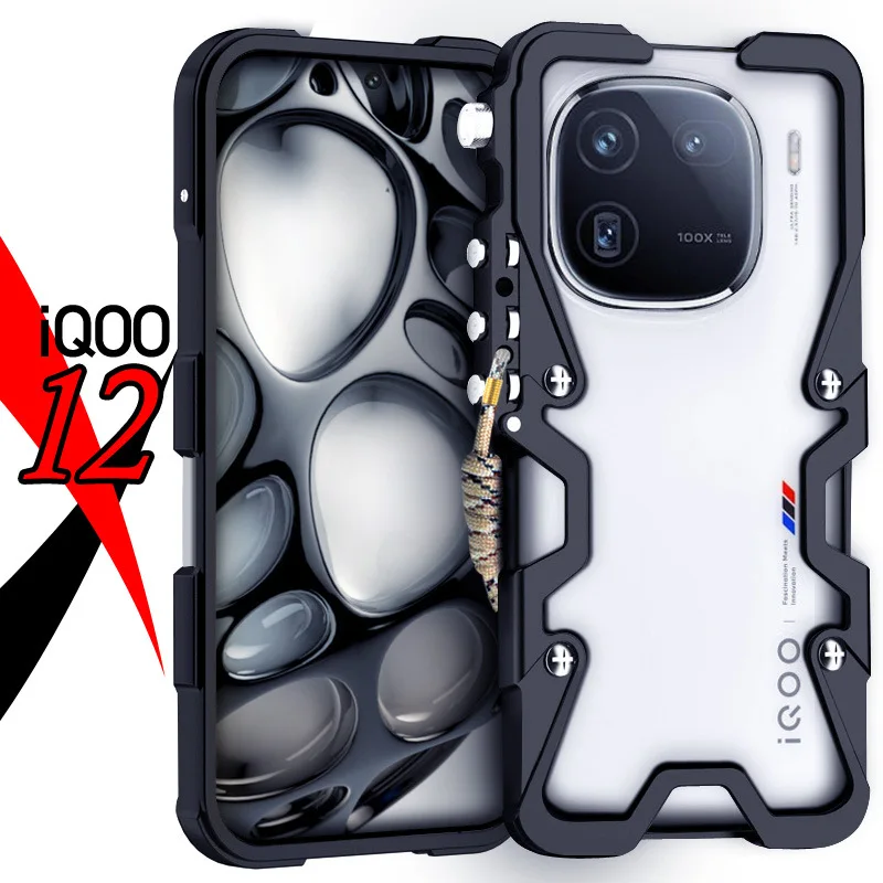 Zimon Luxury Armor Metal Aluminum Phone Cases Bumper For Vivo Iqoo12 Iqoo 12 Pro Cover Mechanical Purely Handmade Skull Case