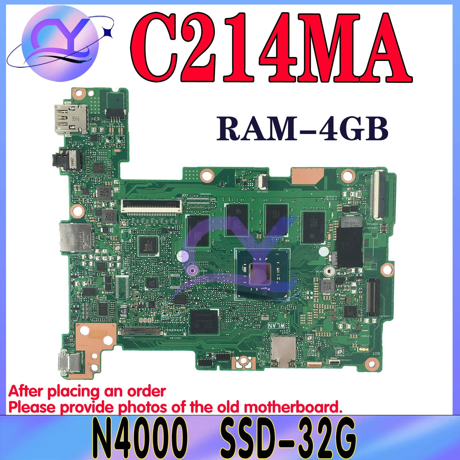 

Dinzi C214M Mainboard For ASUS Chromebook Flip C214 C214MA R214MA Laptop Motherboard N4000 4GB-RAM SSD-32G MAIN BOARD