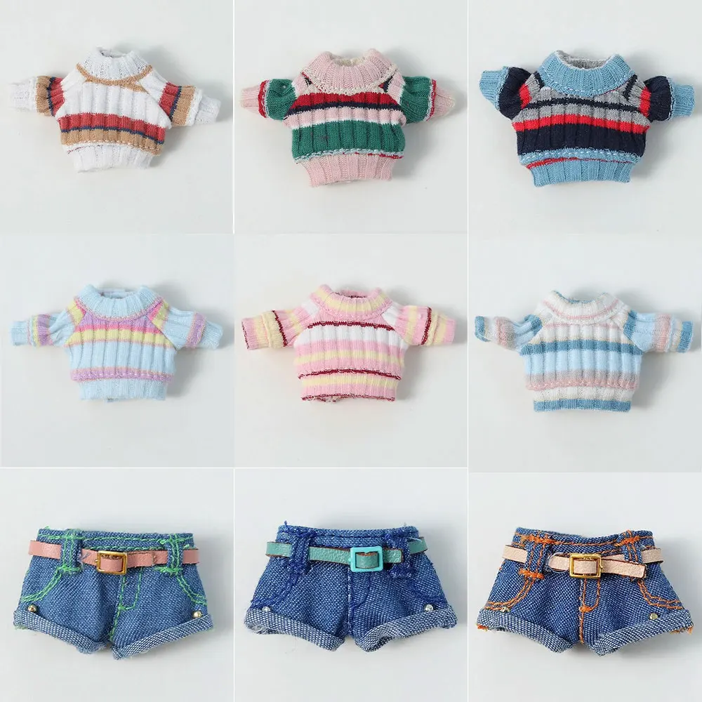 Ob11 Doll  Clothes 1/12 Bjd Clothes Cute Rainbow Short Sleeve Sweater Shorts for Obitsu 11 Gsc Molly  YMY DDF Doll Accessories