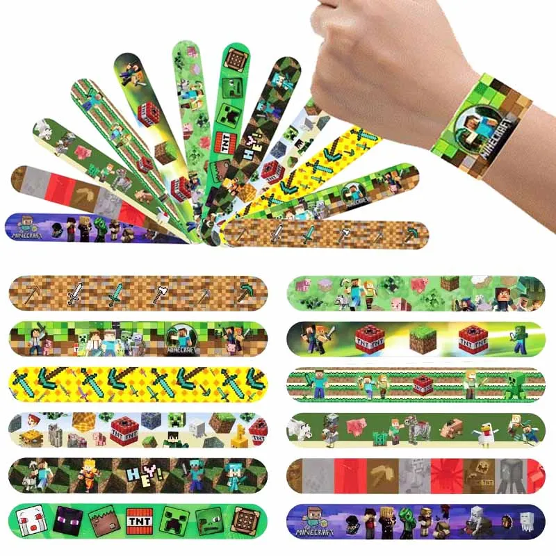

12 шт. браслетов-слэпбраслетов Minecraft, игрушки для детей, товары для детских праздников, подарки для детей, аниме-мультфильмы, браслеты-слэпбраслеты
