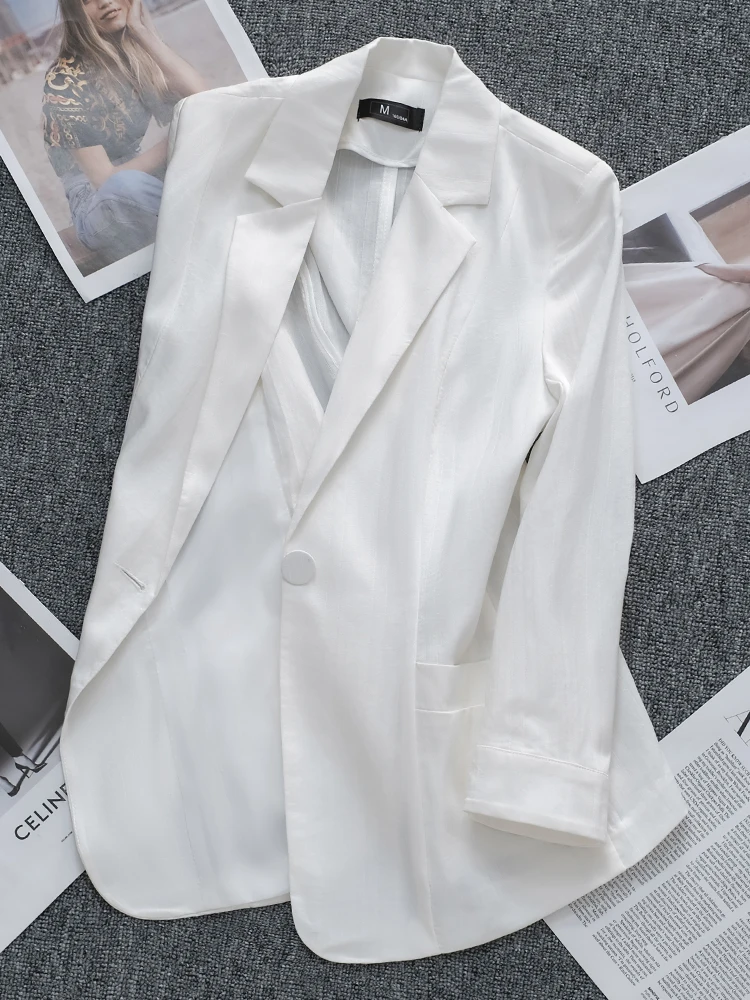 

Lightweight Linen Jaet Women's Casual ort Sve Seven-Quarter Length Summer Faion Slim Fit Pure Color Coat