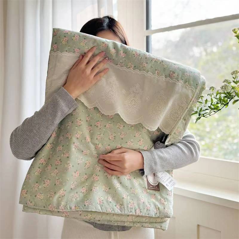 レース純綿キルトツインクイーンサイズ寝具シングルダブルベッド掛け布団夏春花柄ガーゼキルティングブランケット
