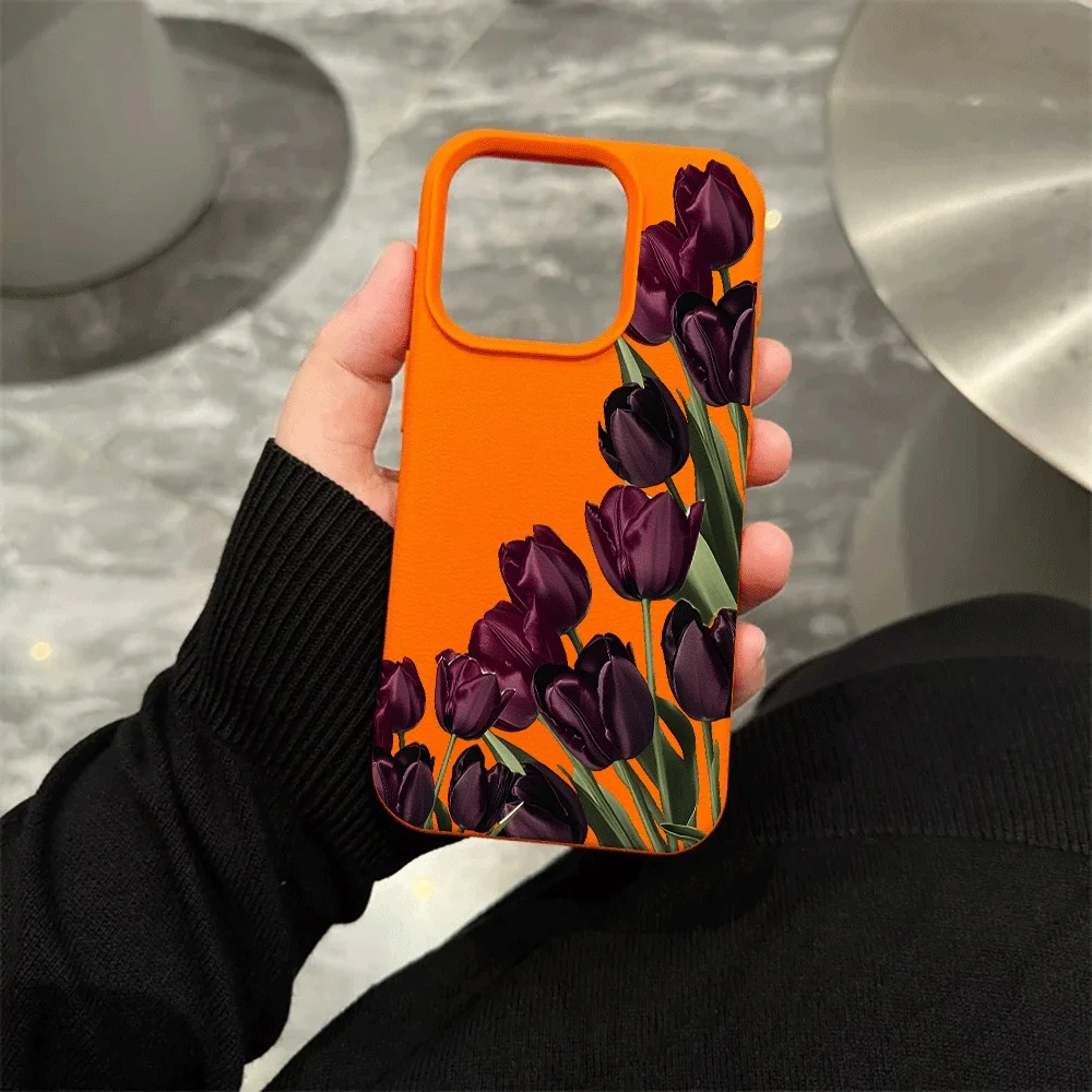Dunkelviolette Tulpen-Handyhülle für iPhone 17 16 15 14 13 12 11 Pro Max 16 15 14 Plus 17 16 15 Pro 17Air XR XS Silikon-Matt-Abdeckung – Detail 6