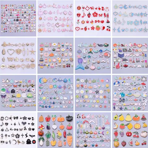 30pcs/Lot Random Mixed Enamel Charms For Jewelry Making Supplies Sun Moon Star Fruit Animal Charm Pendant Materials DIY Earrings