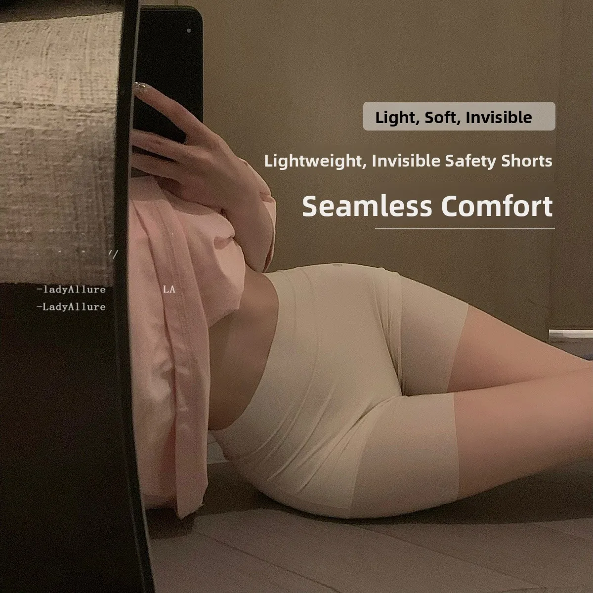 

High-Waist Invisible Underwear Ice Silk No Roll Seamless Anti-Light Safety Pants Women's Bottoming Tights Comfortable Br...