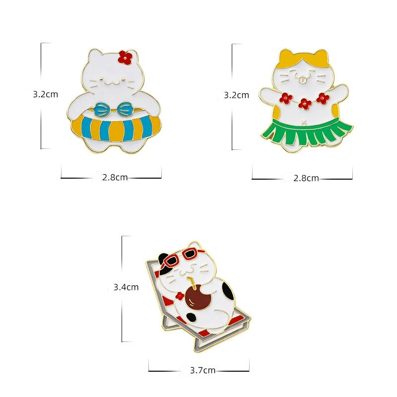 Cute Cartoon White Cat Enamel Brooch Creative Animal Summer Beach Series Sun Bathe Lapel Pin Badge Backpack Clothing Accessories