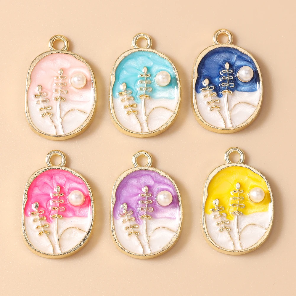 Leslie 10 Stück Retro Goldfarbene Ölgemälde-Perlenblumen-Anhänger für DIY Ohrringe, Halsketten, Handgemachter Schmuckherstellung – Detail 26