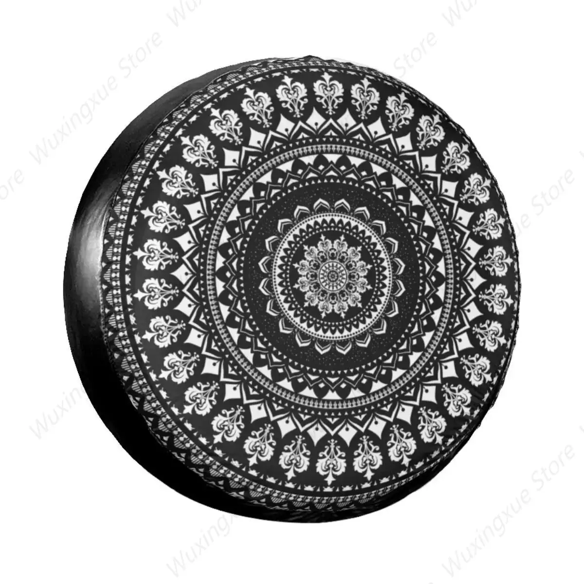 

Custom Mandala Monochrome Spare Tire Cover for Mitsubishi Pajero Boho Car Wheel Protectors 14" 15" 16" 17" Inch