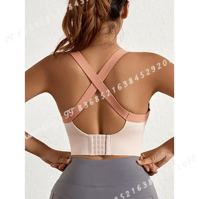 Women High Impact Sports Bra Push Up Gym Top Back Closure Crop Fitness Wear for Yoga Workout Running Athletic Brassiere