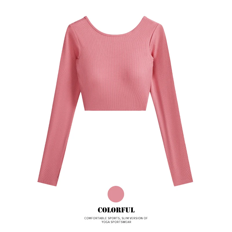 DRUR Women's Long Sleeve Yoga Crop Top Slim Fit Ribbed Workout Shirt Sports Fitness Tee Sportswear Woman Gym Women's Sweatshirt