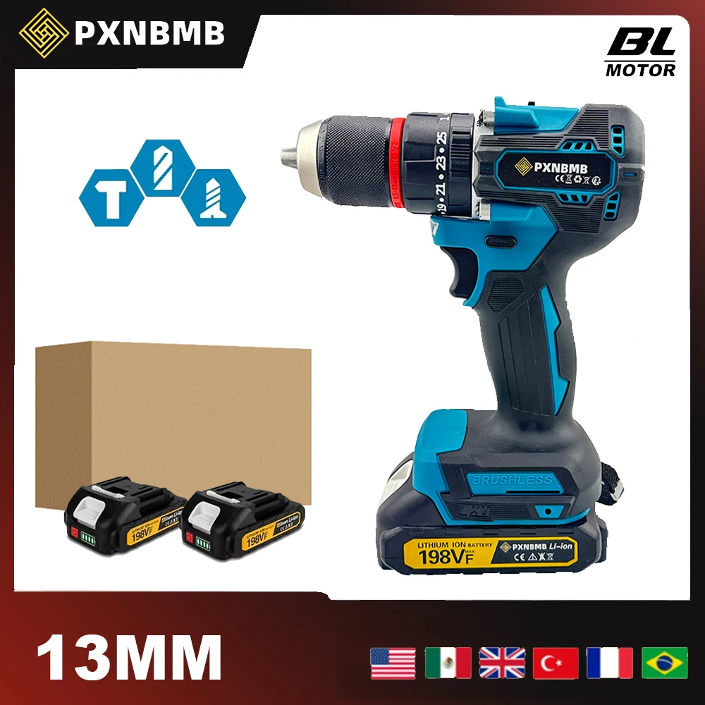 PXNBMB 65N.m 13 مللي متر 35 + 3 عزم الدوران فرش الكهربائية تأثير الحفر اللاسلكي مفك كهربائي أداة السلطة لماكيتا 18 فولت بطارية Pi #1