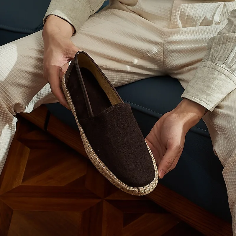 

Высококачественная льняная рыбацкая обувь из натуральной кожи, мужские повседневные удобные лоферы, молодежные рабочие оксфорды, мужские туфли на плоской подошве