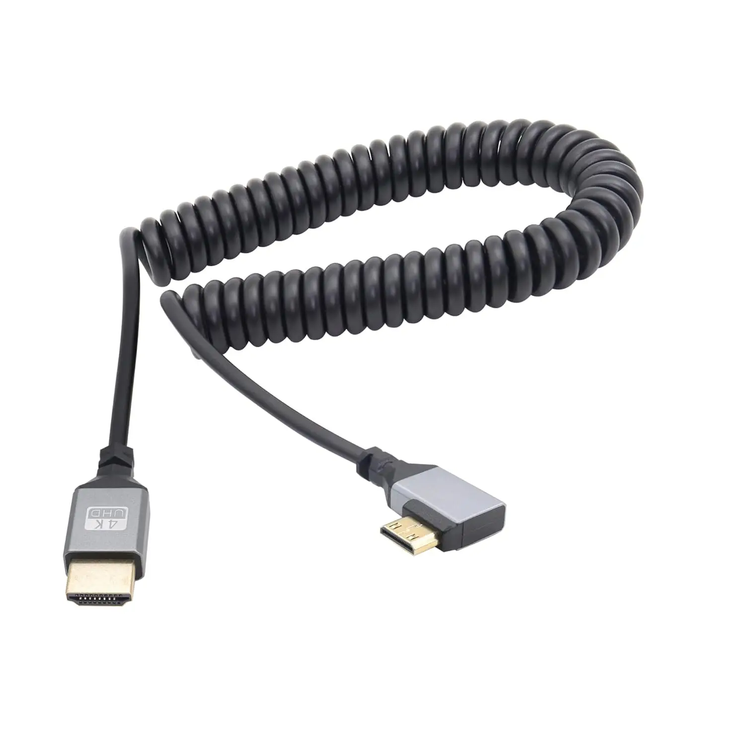 

JoniSerl HDMI 2.0 Male to HDMI Male 4K 60hz Stretch Coiled Cable Down Angled 90 Degree for HDTV Computer Laptop Monitor