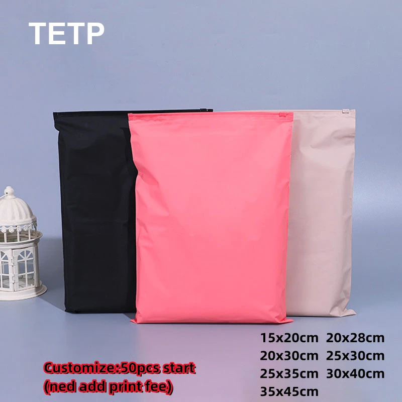 TETP 50Pcs Black/Pink/Beige Frosted Zipper Bag Home T-shirt Pants Swimsuit Packaging Storage Wholesale For Small Business