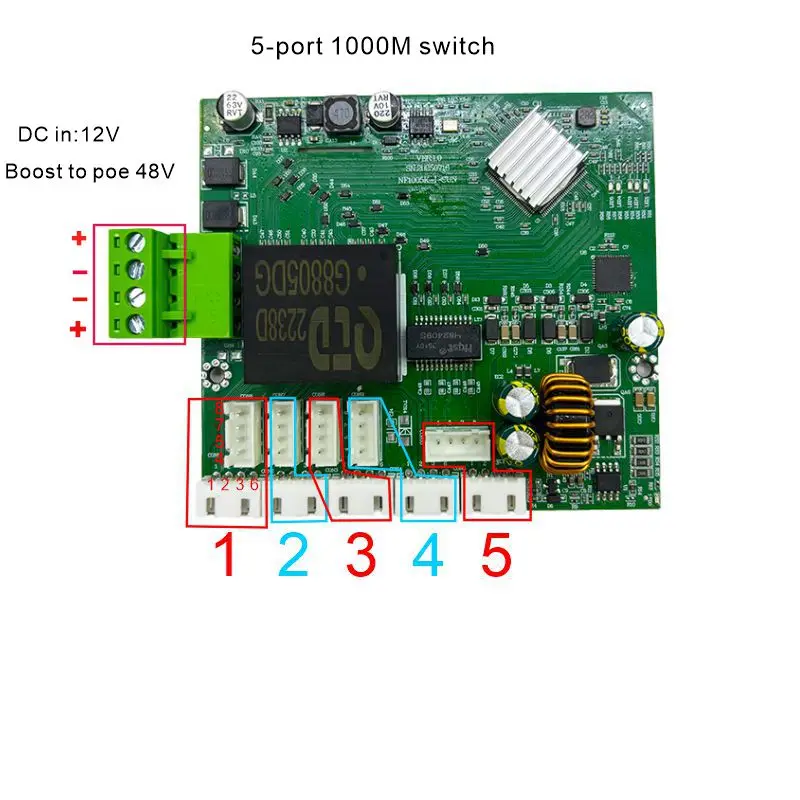 Switch Gigabit POE Boost versione 12L 48VPOE 5 porte 10/100/1000M POE 48V802.3AT/AF con 1 modulo switch porte NVR UPLINK da 1000M
