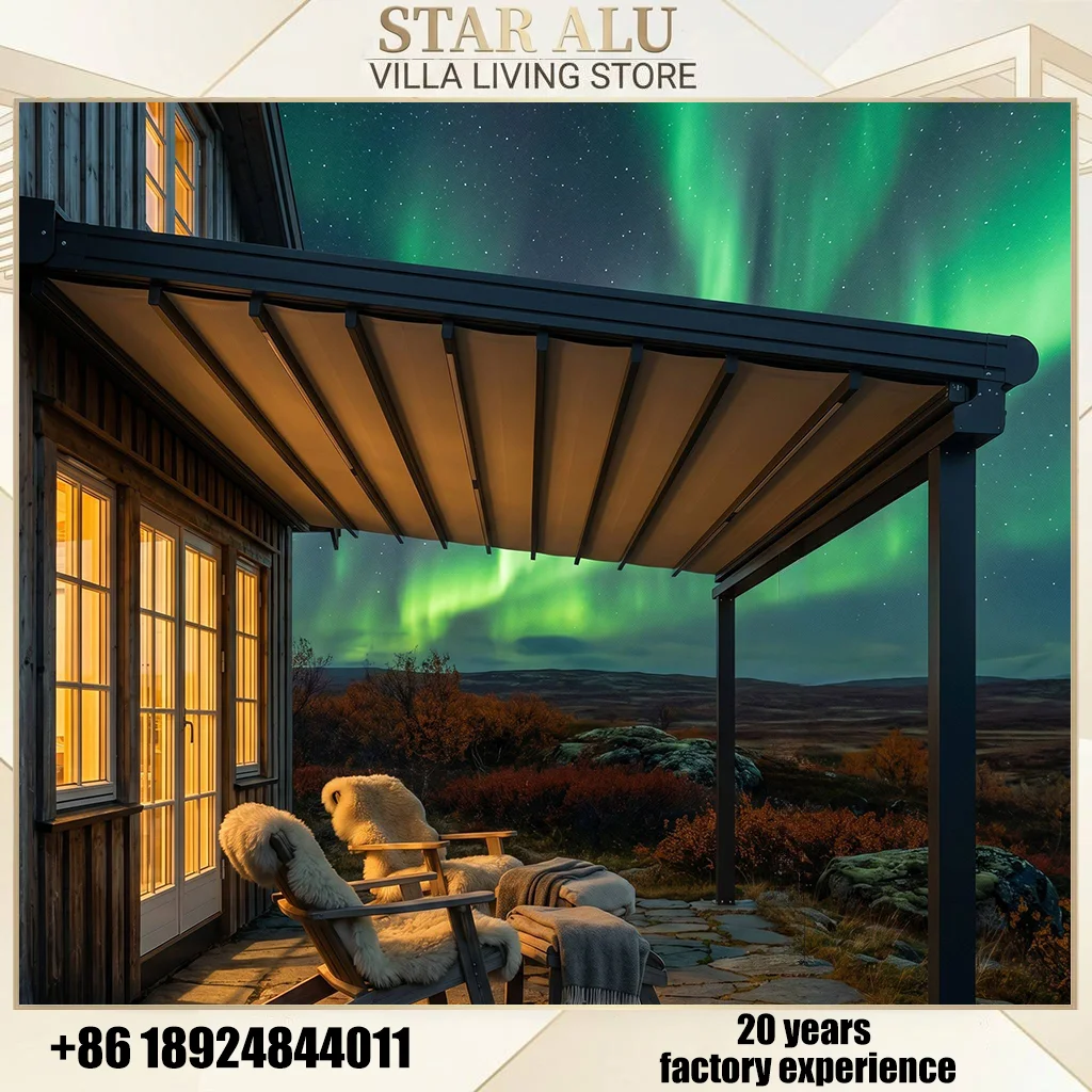Waterproof Retractable Awning Aluminum Frame UV Protection PVC Canopy Sunshade Roof Cover for Patio Terrace