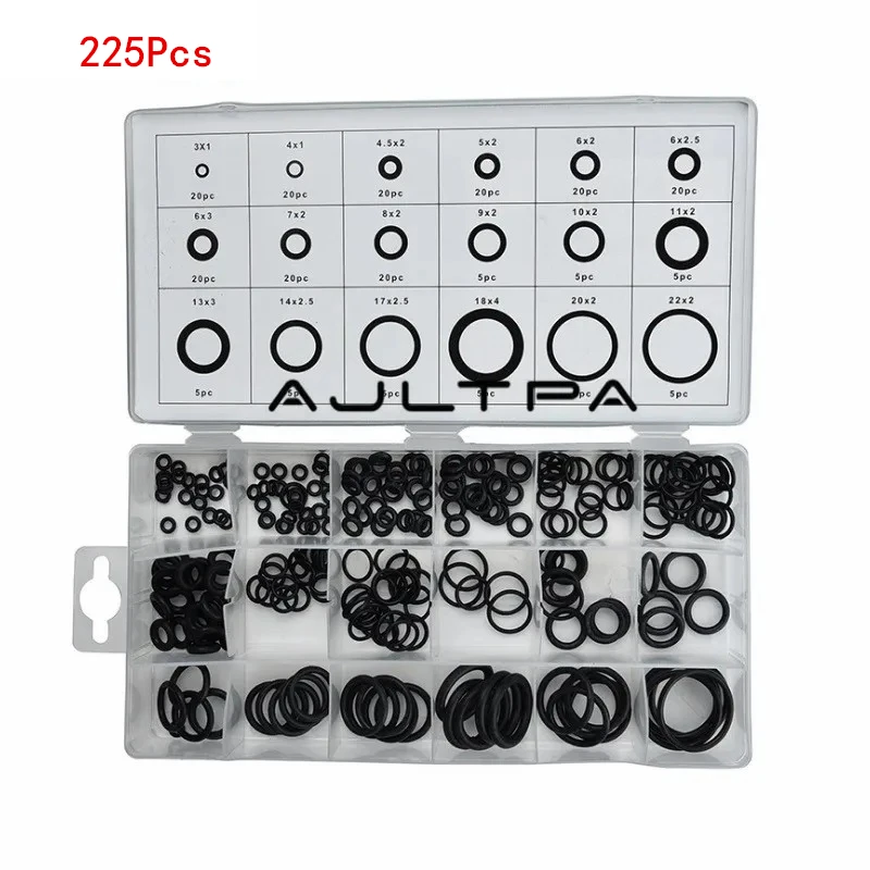 30Set 225Pcs/Set Rubber O Ring Seals Kit Black Washer With Plastic Box Gasket Ring For Gas Automotive Faucet Repair Tool