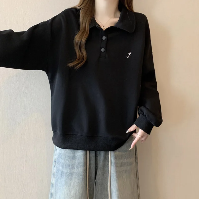 سترة نسائية فضفاضة ذات تأثير تنحيف وياقة بولو للربيع والخريف، معطف علوي رقيق بنمط جديد على طراز الكلية الكورية