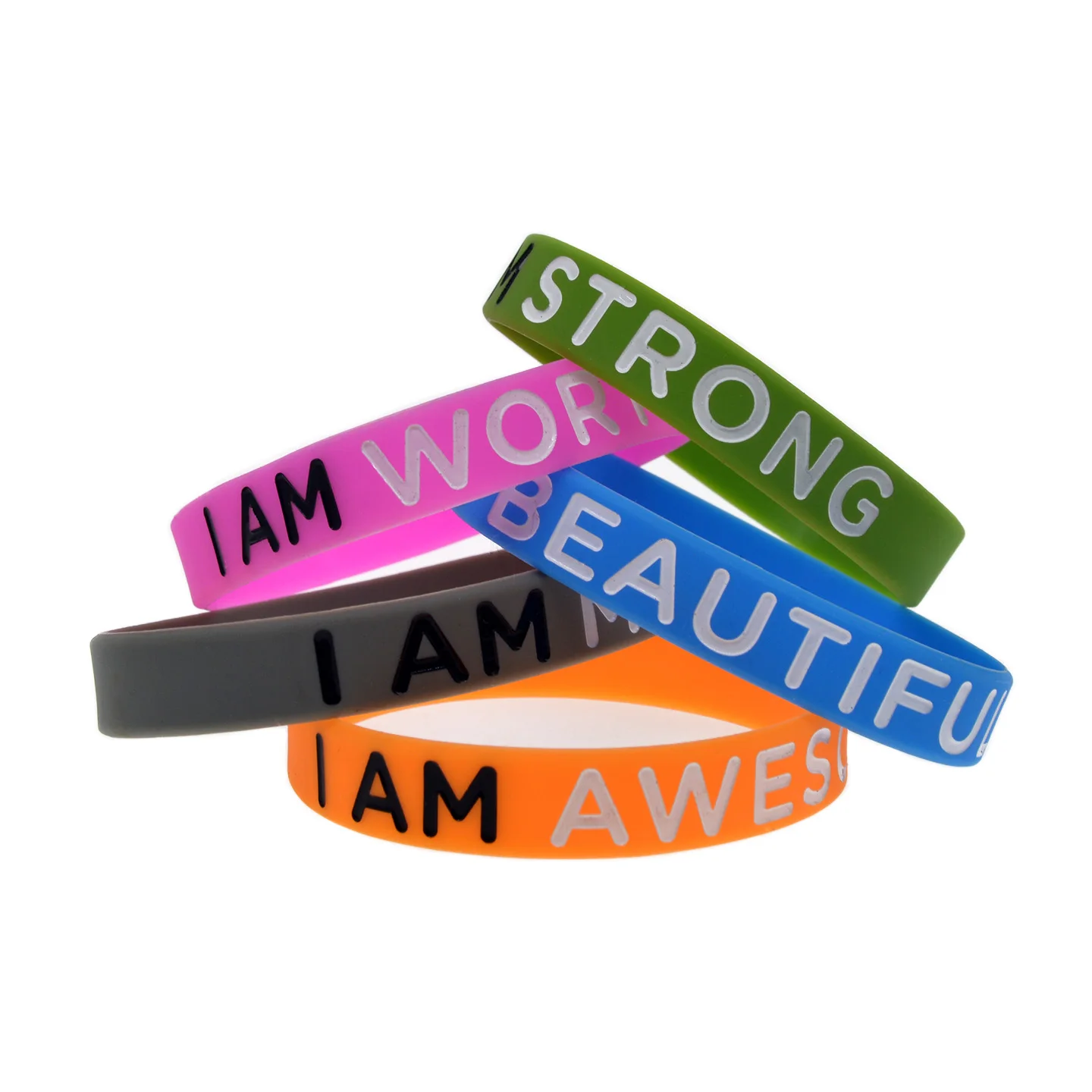 50 Stück „ICH BIN WERTVOLL“ Silikon-Armband, Selbstakzeptanz-Motivationsarmband, 5 Farben, Unisex – Detail 1