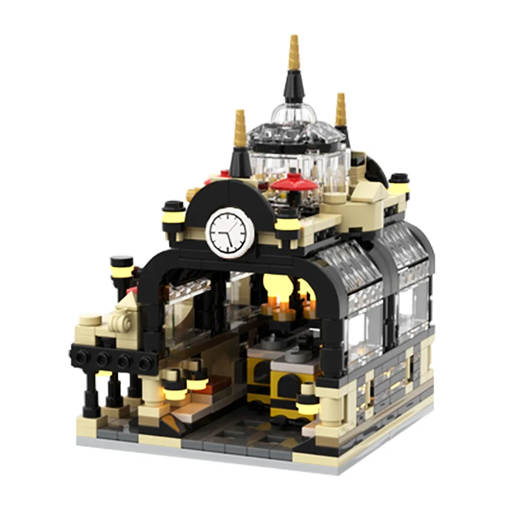 Gobricks MOC Mini 910002 Studgate محطة القطار بنة مجموعة عرض الشارع العمارة محطة السكك الحديدية ألعاب مكعبات للأطفال هدية
