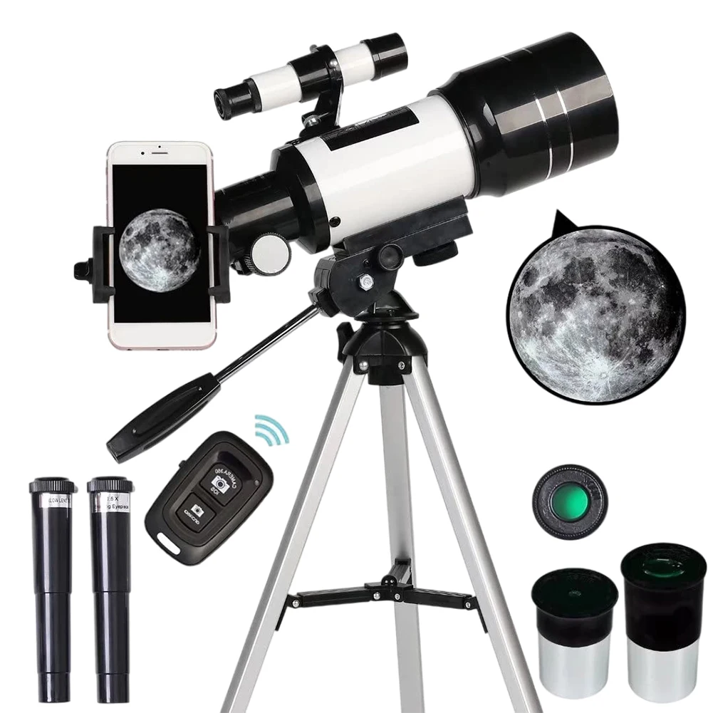 Telescope for Adults&Kids 300mm Portable Telescope 70mm Aperture Refractor Professional Travel Telescope for Astronomy Beginners