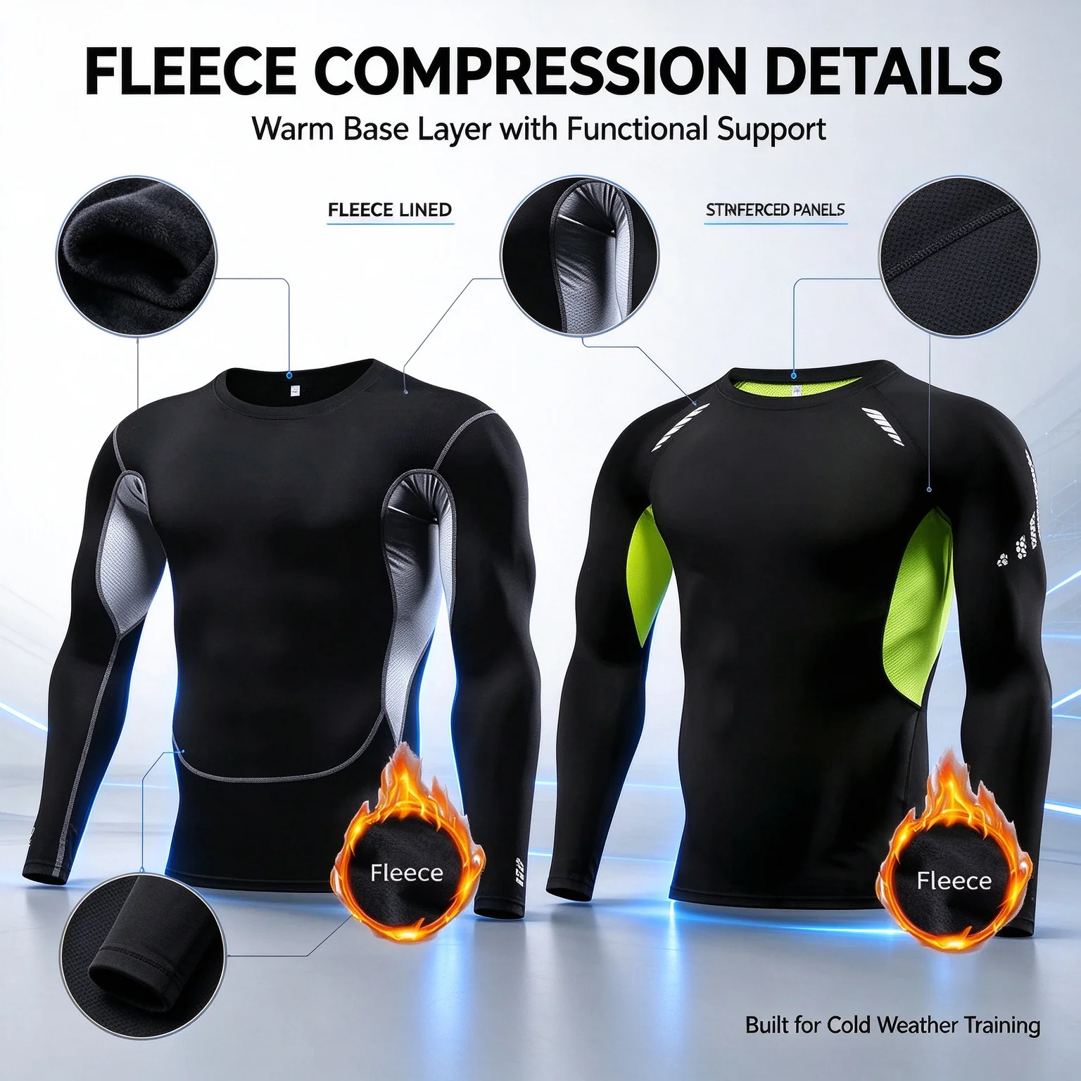 Men's Fleece-Lined Thermal Underwear Set, Compression Long Johns Base Layer for Winter Fitness & Outdoor Sports