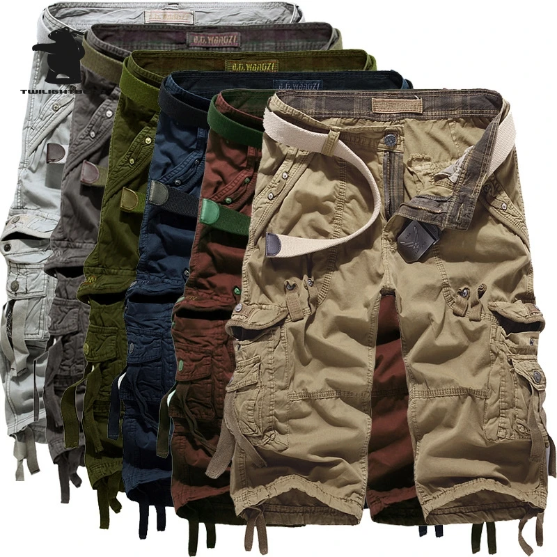 Summer Pure Cotton Men\'s Cropped Trousers Oversized Casual Shorts Multi Pocket Tooling Capri Pants Men Cargo Pants AF5820