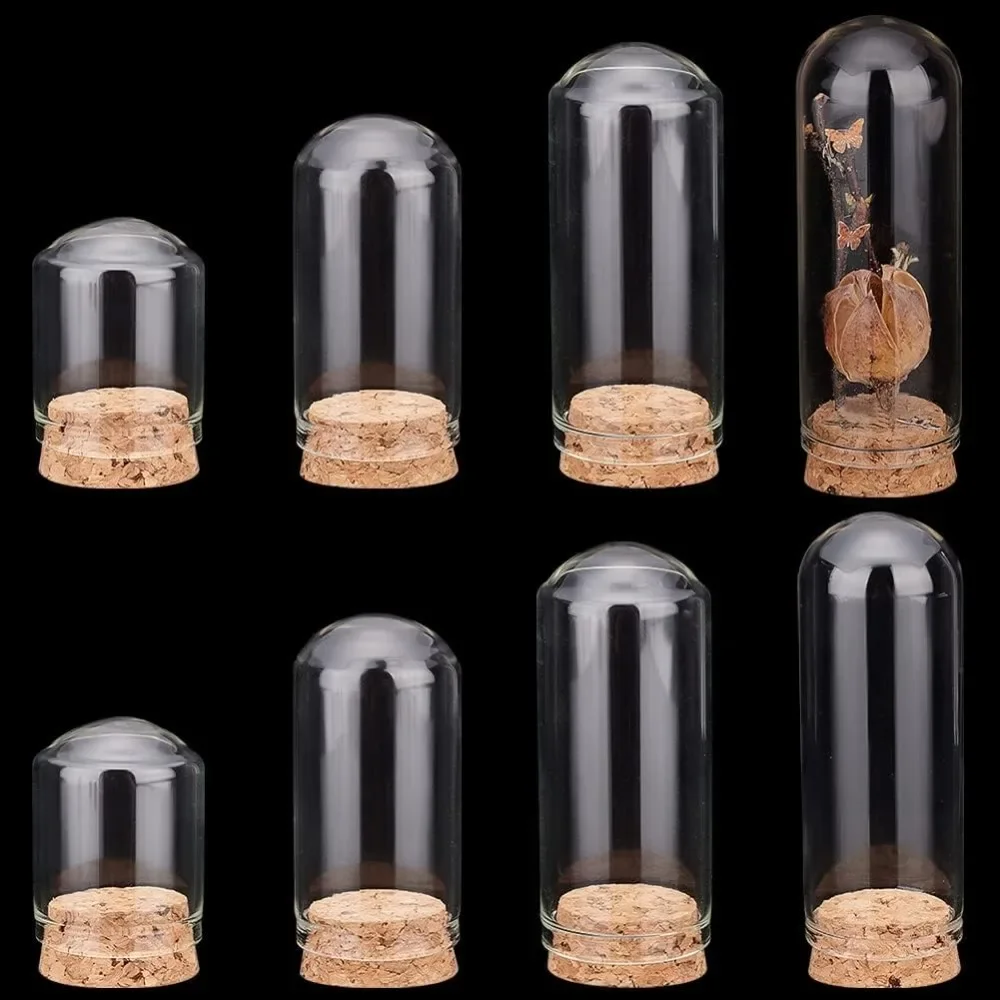 PH PandaHall 8pcs Cloche Bell Jar 4 Sizes Glass Display Dome with Cork Base Mini Glass Bottles Dome Decorative Jars Display Case