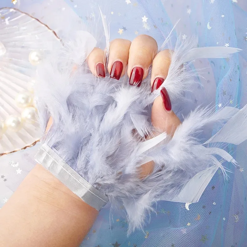 Manchons de Bracelet pour Photos d'ongles, 8 couleurs, plumes, pièces d'ongles, manchettes de poignet en peluche pour manucure, décoration d'ongles Photo à main