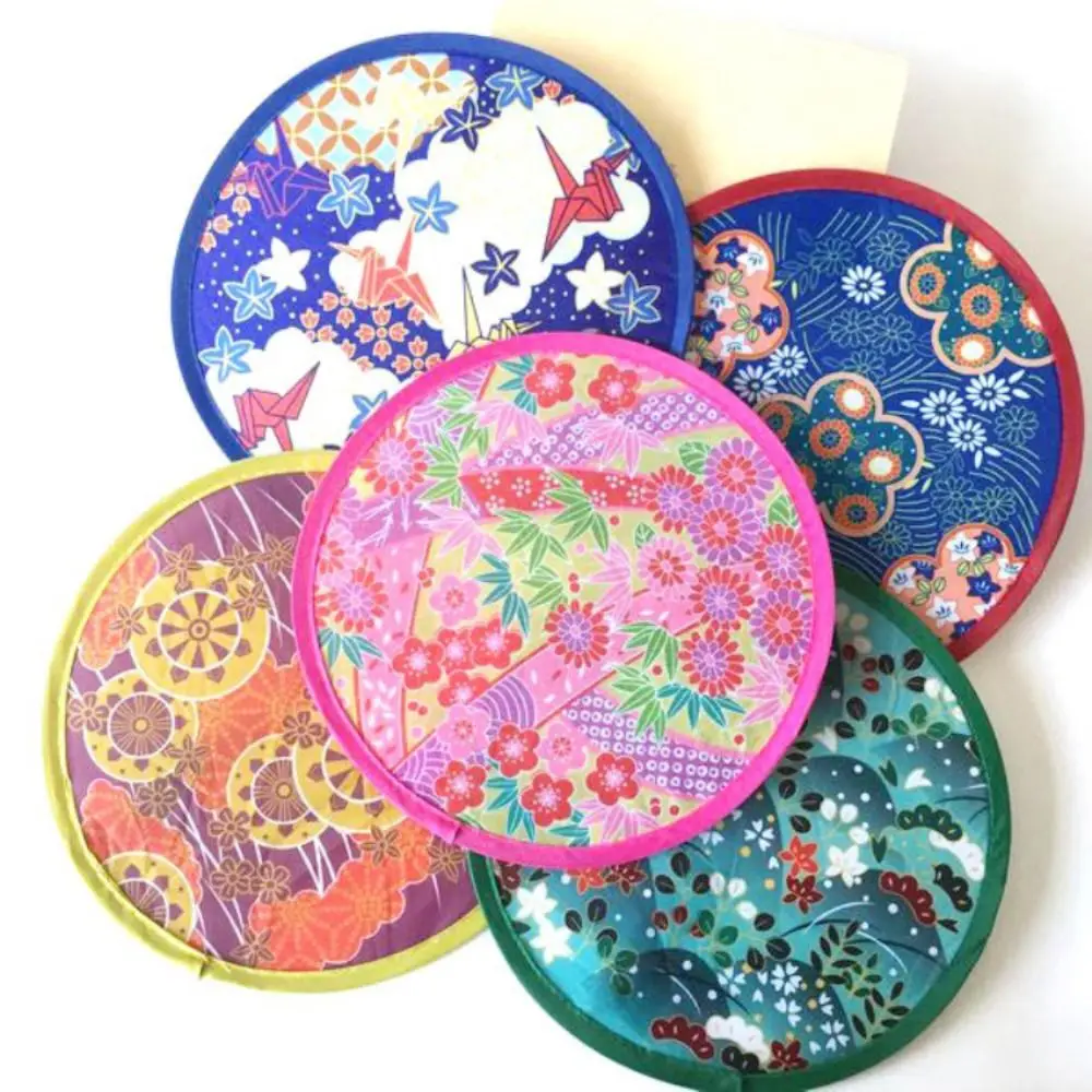 Japanese Style Portable Round for Beach Lawn with Pocket Summer Kid Outdoor Hand Fan Flying Disk Folding Fans