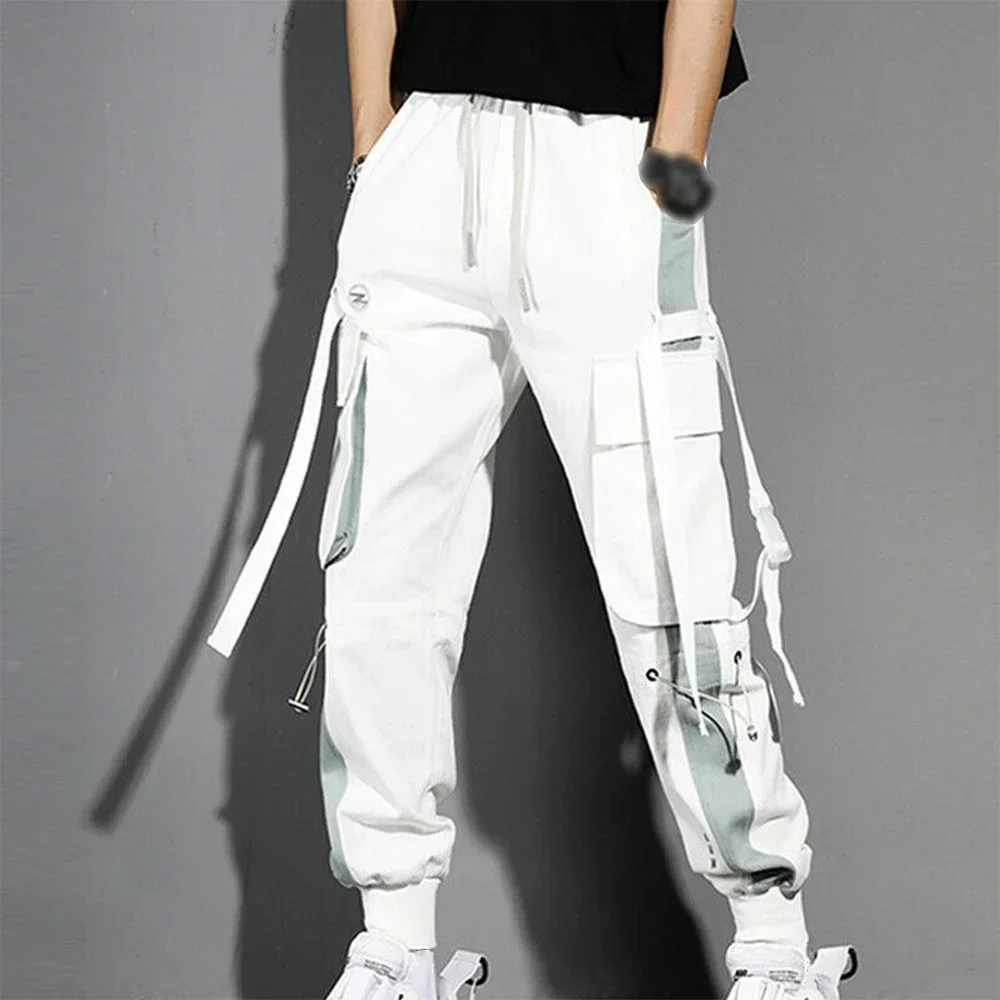 

Fashion Man Cargo Pants Multiple Pockets Strap Casual Trouser Streetwear Joggers Hip Hop Harem Pants Trousers For Men Clothing