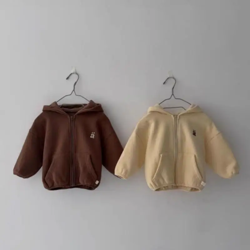

Autumn New Children Long Sleeve Hooded Cardigan Letter Embroidery Boys Casual Jacket Cotton Girls Sweatshirt Coat Kids Hoodie