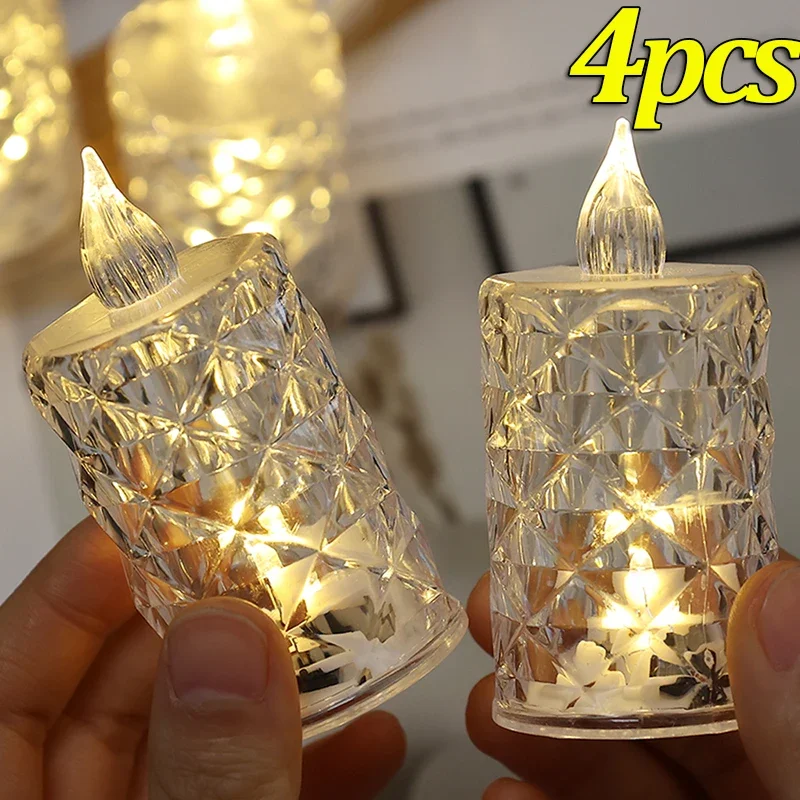 

1/4PCS LED Candle Light Flameless Transparent Acrylic Candle Lamp Electronic Night Light Home Birthday Wedding Party Decoration