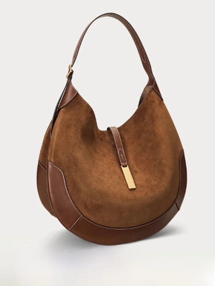 

Замшевая сумка через плечо в стиле ретро, женская большая сумка Capaci с лунным зубом, модная универсальная сумка для подмышек с клецками