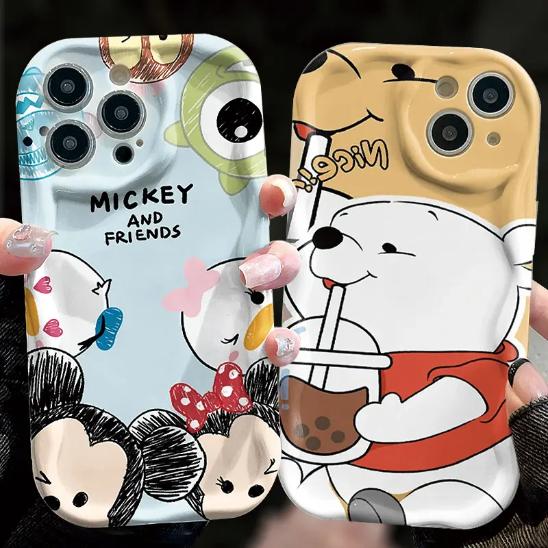 Disney Mickey Mouse Pooh Bear Case for iPhone 15 14 11 Pro Max 13 12 Mini XR XS X 8 7 6 6S Plus SE 2020 Shockproof White Cover