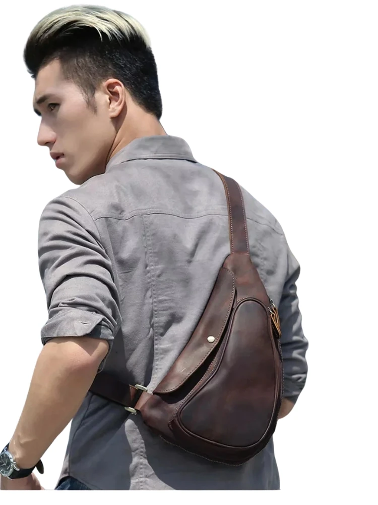 Men Cross Body Shoulder Sling Backpack Chest Bag Pouch Genuine Leather Casual Travel Retro Male Crossbody Messenger Side Bags