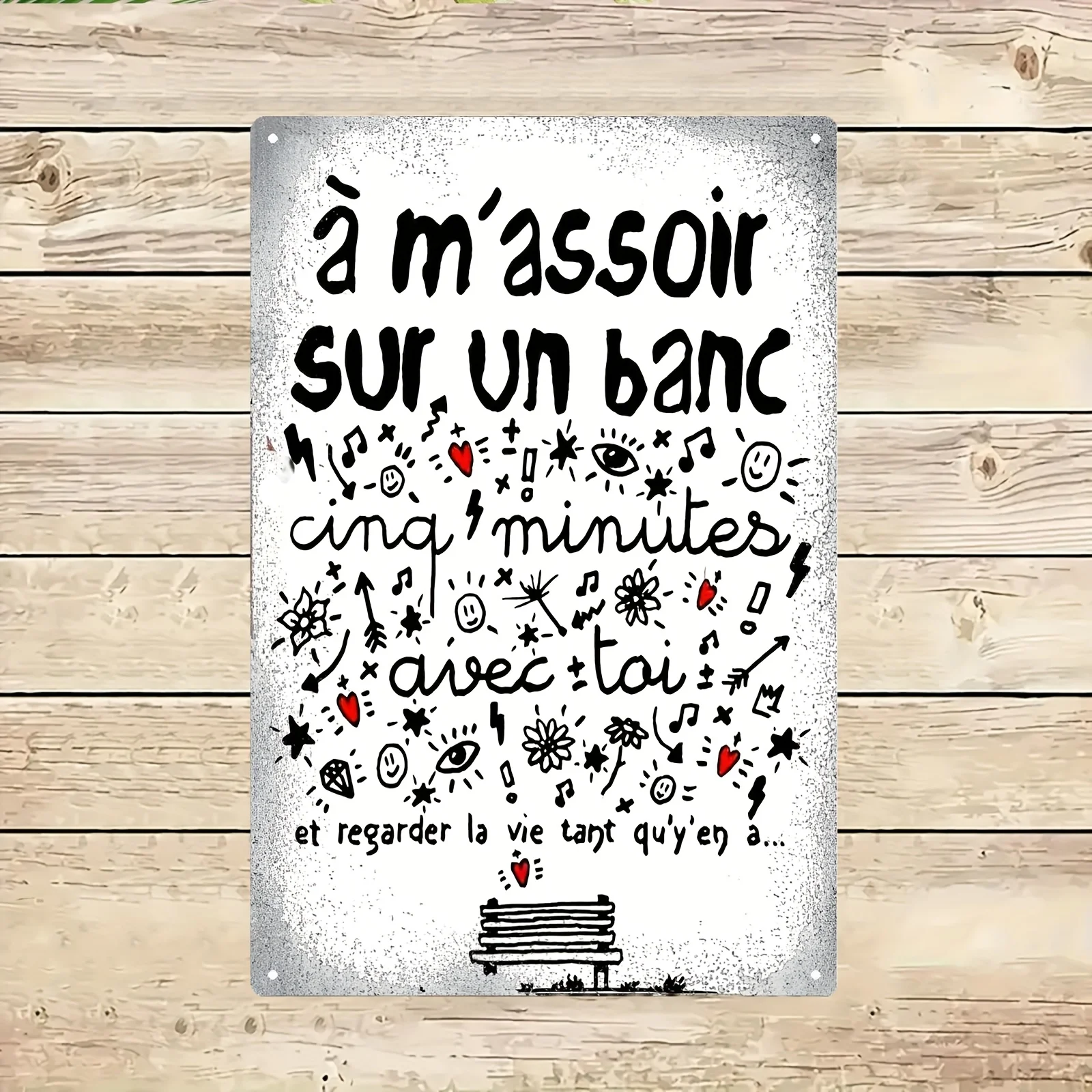 2D Flat - 1pc of 2D Metal Iron Sign That Reads 'Sitting on a Bench, Cherishing Moments with You While Observing Life Pass By' -