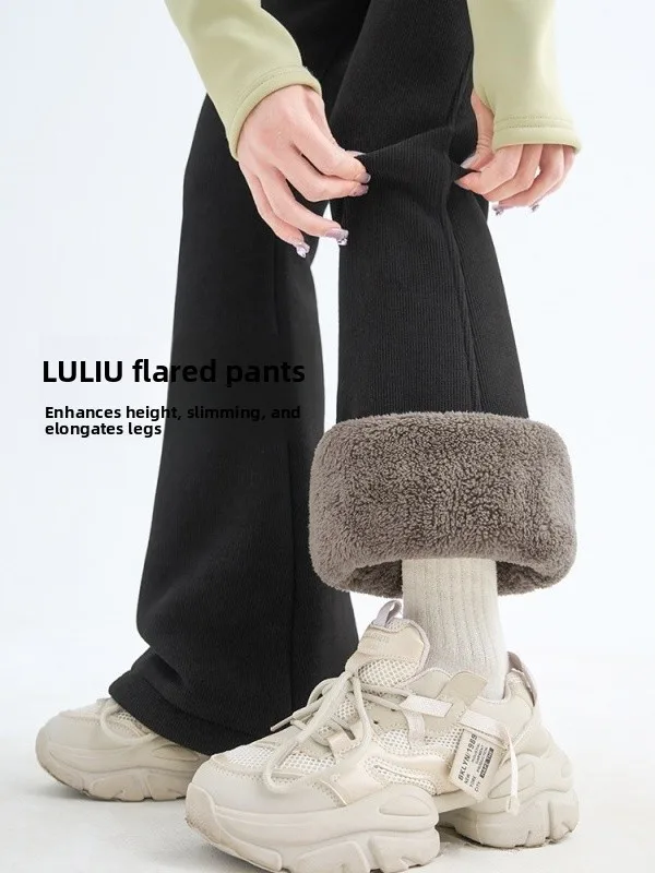 

Bla Fce Lined Thiened Intered Velvet Тонкие прямые спортивные брюки Брюки для йоги с высокой талией против морщин Теплые повседневные женские брюки...